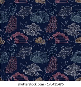 Birds and clouds seamless pattern