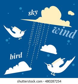 Birds and clouds seamless pattern