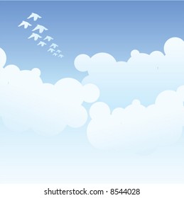 Birds, clouds and sky