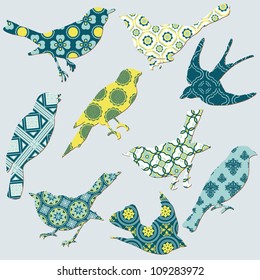 Colección de aves - mosaicos de fondo - en vector
