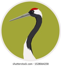 Birds collection Red-crowned crane Vector illustration Round frame set