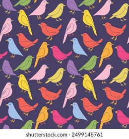 Birds colorful, Seamless pattern for decorating all fashion designs, fabrics, wallpapers and prints on a dark background.