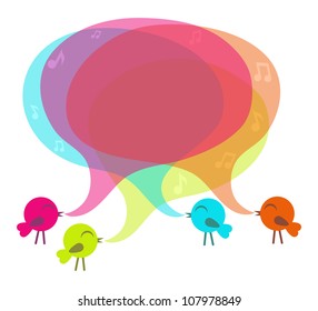 Birds with colorful speech bubble. Vector illustration.