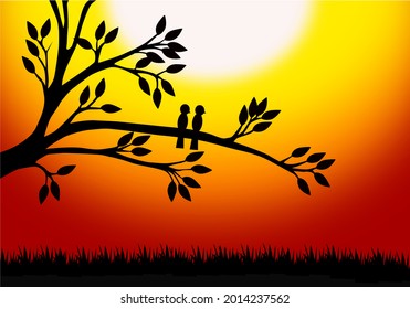 birds in the colorful sunset background