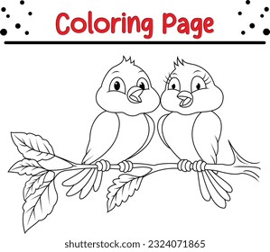 birds coloring book page for kids isolated vector. Funny animal cartoon characters vector illustration.