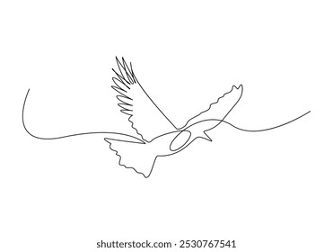 Birds in continuous line art drawing, Animal bird flying continuous outline.