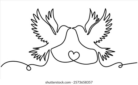 Birds continuous one line drawing illustration. Concept for logo, card, banner, poster, flyer