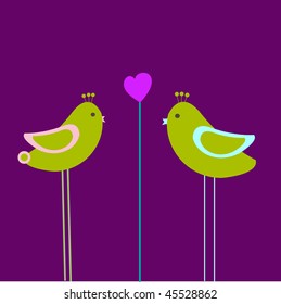Aves en pareja enamoradas. Vector.