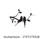 Birds Couple Silhouette on Branch Vector, Birds in love Silhouette, Wall Decals, Couple of Birds in Love, Art Decoration, Wall Decor, Birds Silhouette on branch isolated on white background, romantic