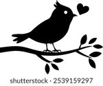 Birds Couple Silhouette on Branch Vector, Birds in love Silhouette, Birds Silhouette on branch isolated on white background
