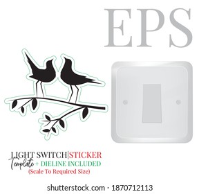 Birds Couple Silhouette on Branch Vector, Birds couple in love Silhouette, Wall Decals, Art Decoration, Wall Decor, Birds Silhouette on branch isolated on white background. Light switch sticker