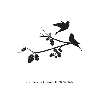 Birds Couple Silhouette on Branch Vector, Birds in love Silhouette, Wall Decals, Couple of Birds in Love, Art Decoration, Wall Decor, Birds Silhouette on branch isolated on white background, romantic