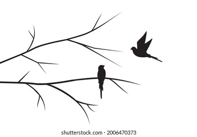 Birds Couple Silhouette on Branch Vector, Birds in love Silhouette, Wall Decals, Couple of Birds in Love, Art Decoration, Wall Decor, Birds Silhouette on branch isolated on white background, romantic