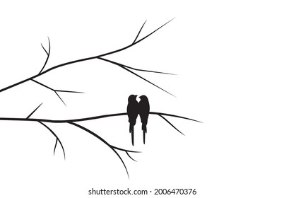 Birds Couple Silhouette on Branch Vector, Birds in love Silhouette, Wall Decals, Couple of Birds in Love, Art Decoration, Wall Decor, Birds Silhouette on branch isolated on white background, romantic