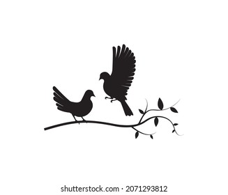 Birds Couple Silhouette On Branch Vector Stock Vector (Royalty Free ...