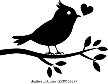 Birds Couple Silhouette on Branch Vector, Birds in love Silhouette, Birds Silhouette on branch isolated on white background