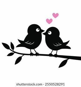 Birds couple silhouette on branch vector art