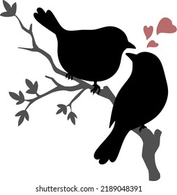 Birds Couple Silhouettes On Branches Vector Stock Vector (Royalty Free ...