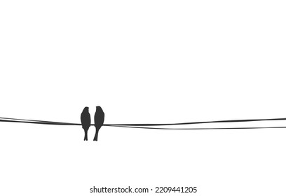 Birds couple sitting on wire. Love and affection silhouette vector illustration, simple stock image. Sparrow family on cable mother father parents 