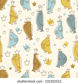 Birds with crown seamless pattern