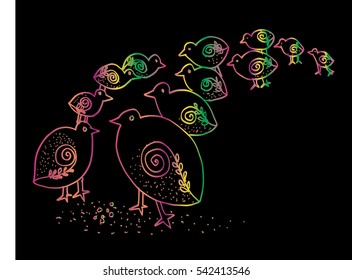 Birds cute hand drawing illustration. Decorative style
