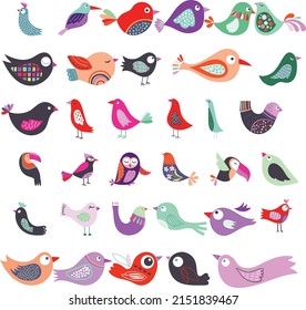 Birds design colorful vectors graphics editable set