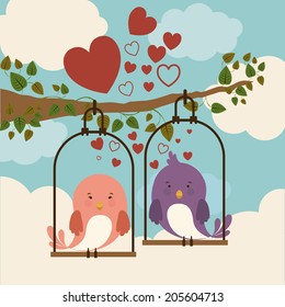 Birds design over cloudscape background, vector illustration