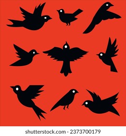 birds in different poses isolated on white background. cute bullfinches birds migration vector graphic. animation the bird is flying. bird logo icon design