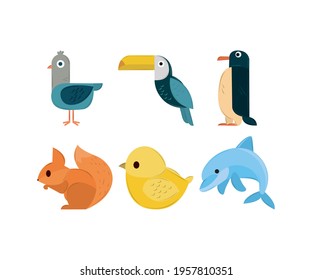 birds dolphin squirrel animals geometric