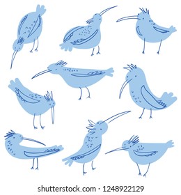 Birds doodle illustration. Crowd of  birds (seagulls). Hand drawn sketchy vector in sketchy incomlete style. Funny illustration with animals