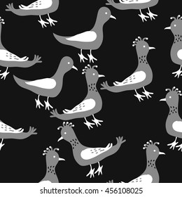 Birds, doodles,  object, seamless pattern, feathers . Hand drawn.