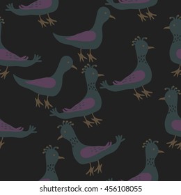 Birds, doodles,  object, seamless pattern, feathers . Hand drawn.