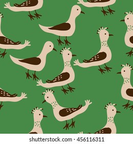Birds, doodles,  object, seamless pattern, feathers . Hand drawn.