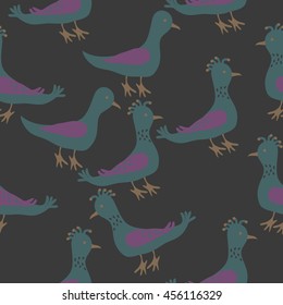 Birds, doodles,  object, seamless pattern, feathers . Hand drawn.