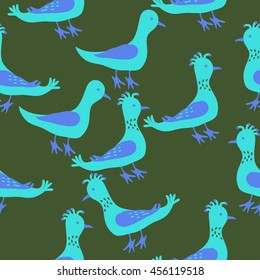 Birds, doodles,  object, seamless pattern, feathers . Hand drawn.