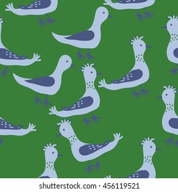 Birds, doodles,  object, seamless pattern, feathers . Hand drawn.