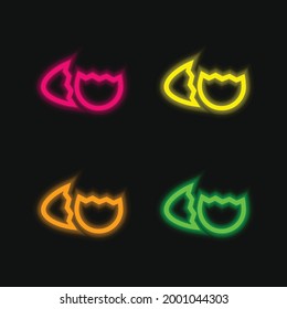 Birds Egg Broken In Two Parts Outline Symbol four color glowing neon vector icon