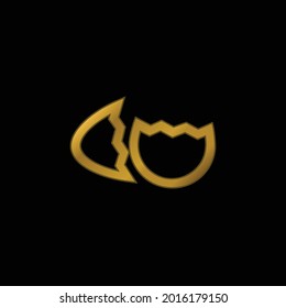 Birds Egg Broken In Two Parts Outline Symbol gold plated metalic icon or logo vector