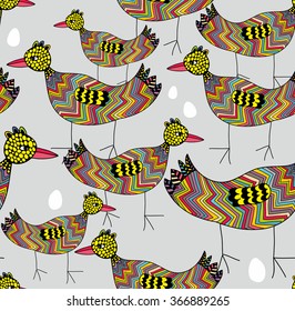 Birds and eggs seamless background. Vector  colorful pattern.
