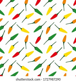 Birds Eye Chili of Seamless Pattern, Chili Pepper of Seamless Pattern with red, green, yellow and orange color