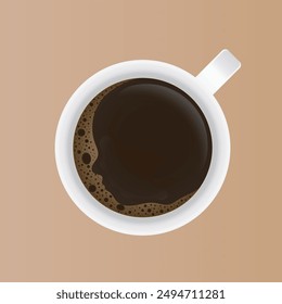 A birds eye view of a coffee cup illustration with person silhouette in the coffee