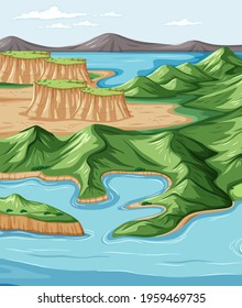 Bird's eye view with nature park landscape scene illustration