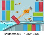 Birds Eye View of Shipping Container being moved into a shipping line. Editable Clip Art.