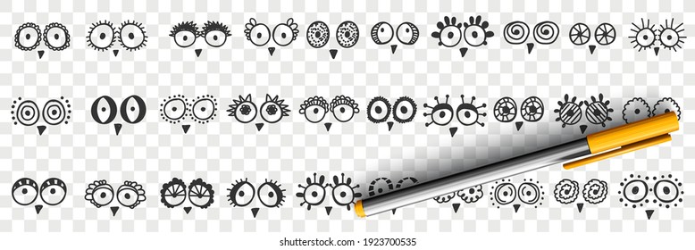 Birds eyes and beak doodle set
