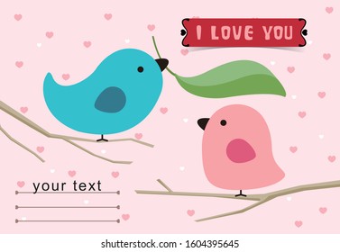 birds fall in love, valentines day card