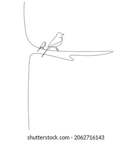 Birds family line drawing vector illustration