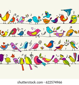 Birds family, seamless pattern for your design