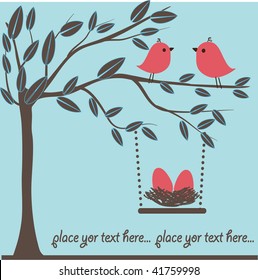 Birds family. Vector.