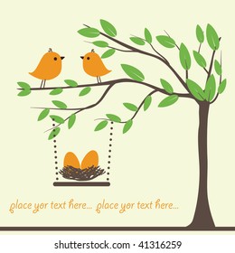 Birds family. Vector illustration.