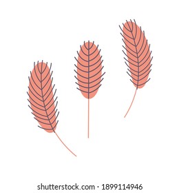  Bird's feather isolated on a white background. Chicken or goose feather. Design for Easter, Christmas, postcards, stickers. Flat vector illustration